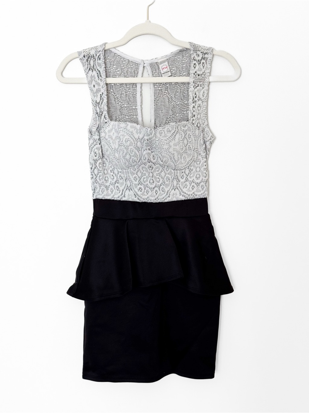 Love Republic Lace Peplum Bodycon Party Cocktail Dress Black/White - Size Small